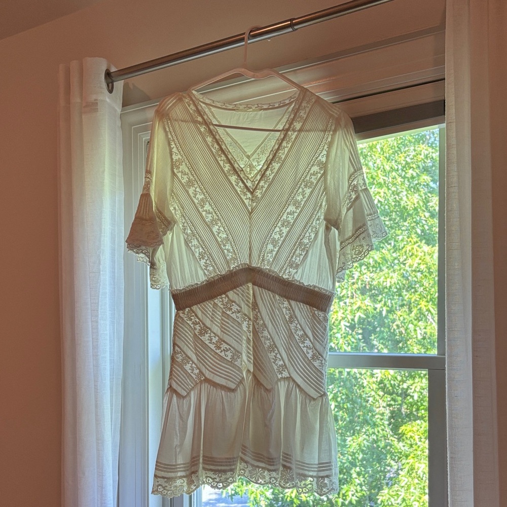 LoveShackFancy White Lace-Trim Dress